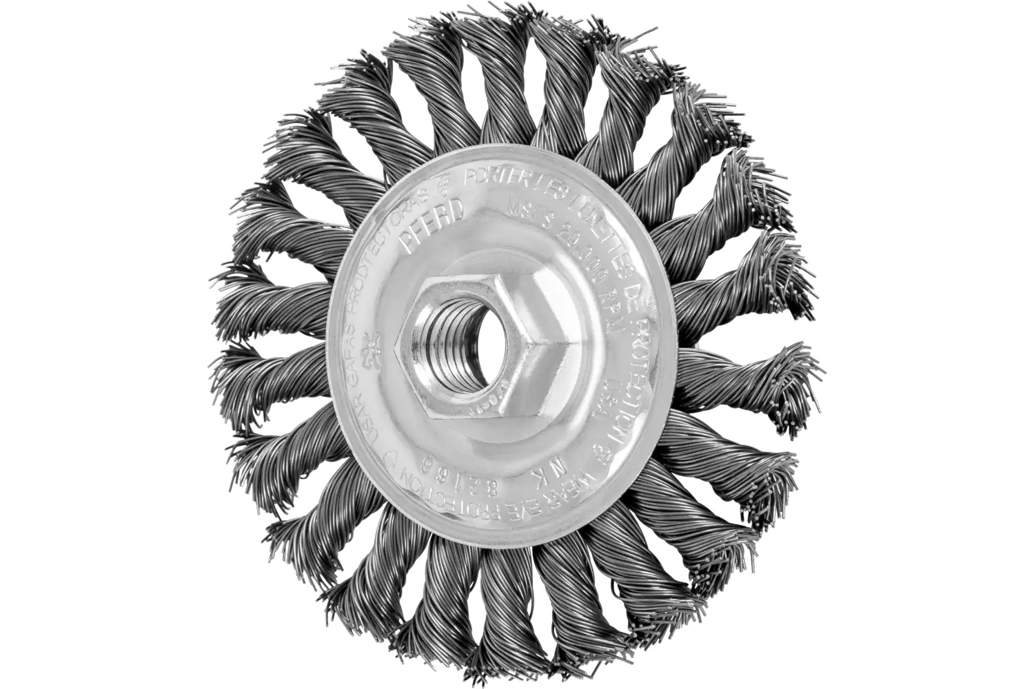 Picture of Pferd Full Cable Knot Wheel Brush 4" Dia. .020 Carbon Steel 5/8-11" Thread Retail